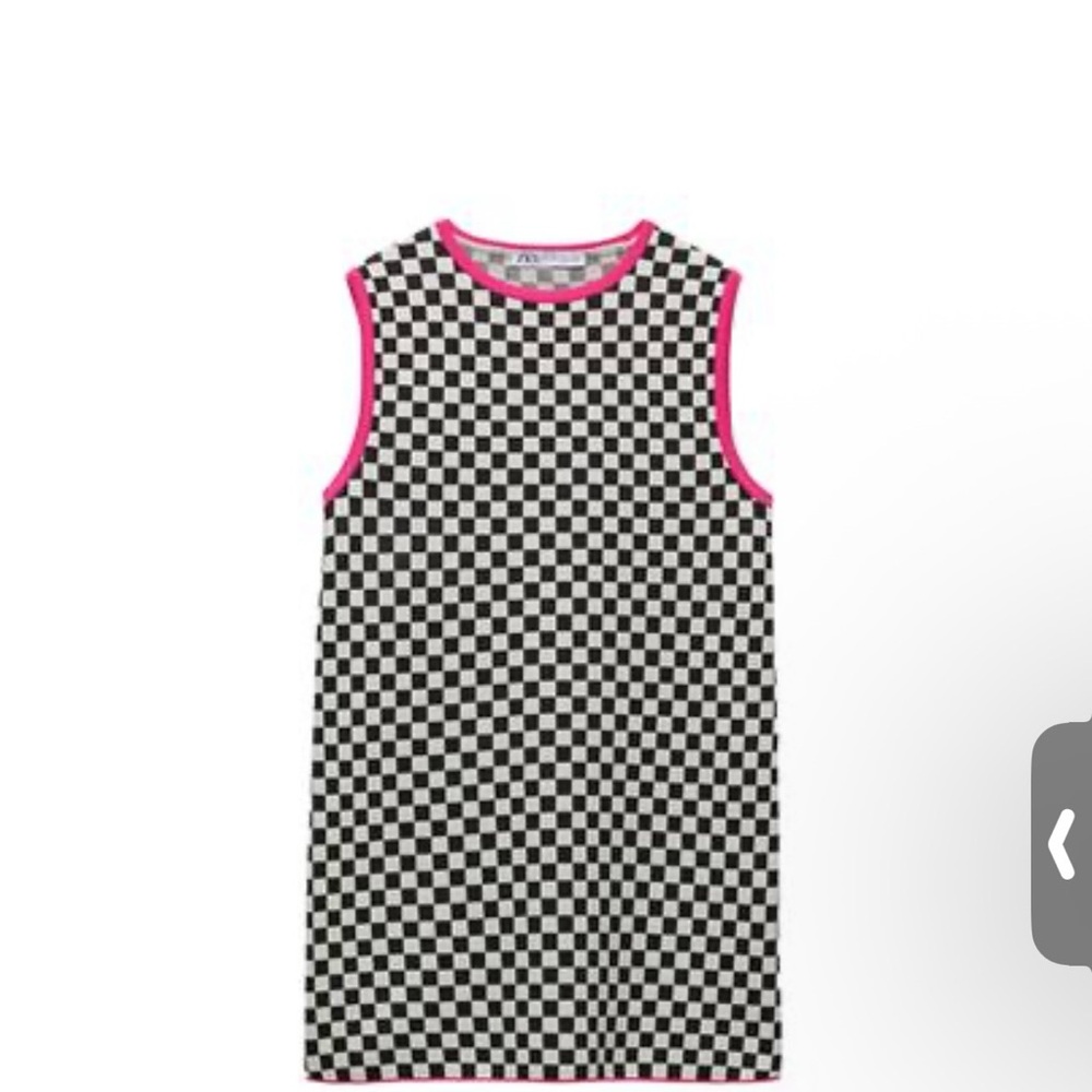 Zara Black and White Checkered Tank Dress with Pink Trim
